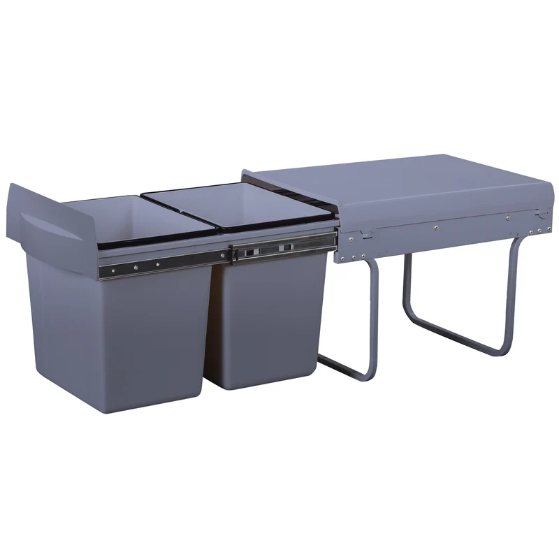 Poubelle encastrée coulissante de cuisine 2 compartiments 36L (2x18L) HYPE avec seau