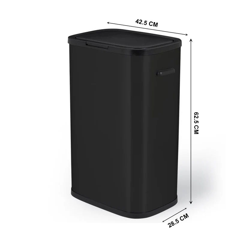 Poubelle de cuisine push 60L PORTLAND en acier Inox NOIR Ouverture par simple pression