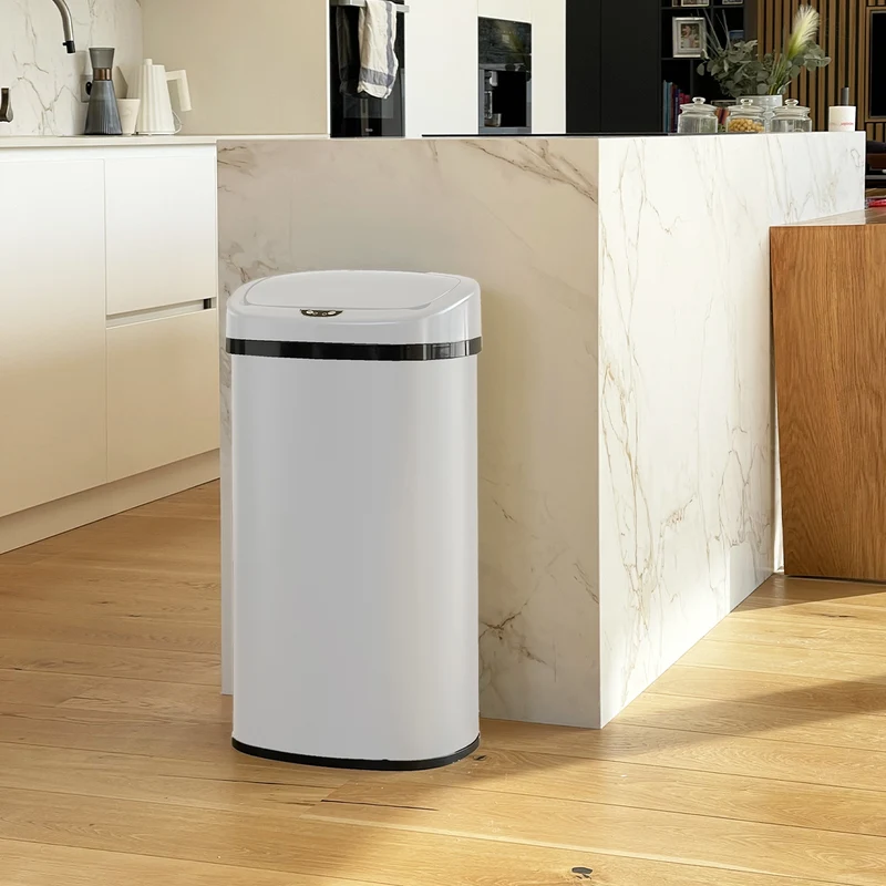 Poubelle de cuisine automatique 58L MAJESTIC WHITE blanc grande capacité en INOX avec cerclage