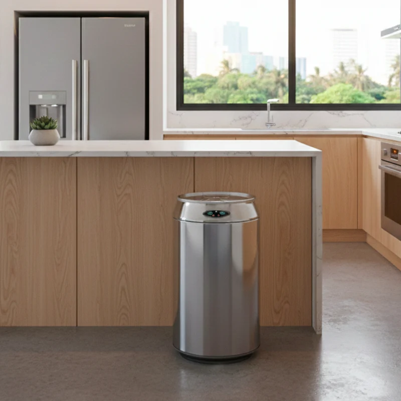 Poubelle de cuisine automatique 30L CAN en acier INOX forme canette avec cerclage