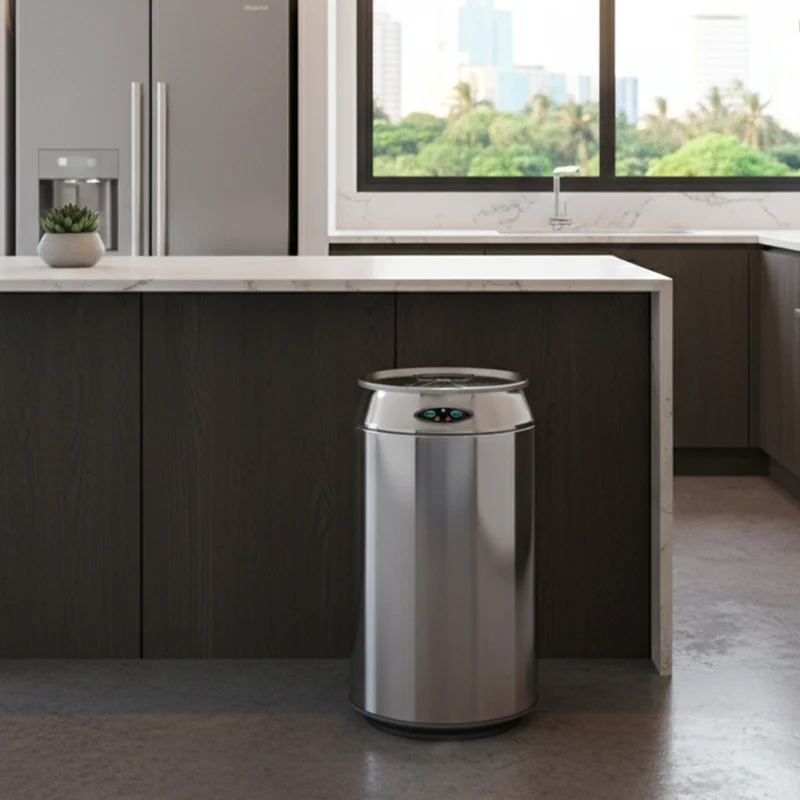 Poubelle de cuisine automatique 30L CAN en acier INOX forme canette avec cerclage