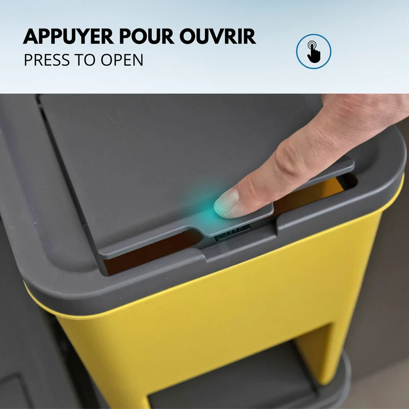 Lot de 3 poubelles Empilables 20L pour Recyclage BERGEN Poubelles de Tri Sélectif en Plastique, Couleurs Jaune, Bleu, Vert et Gris