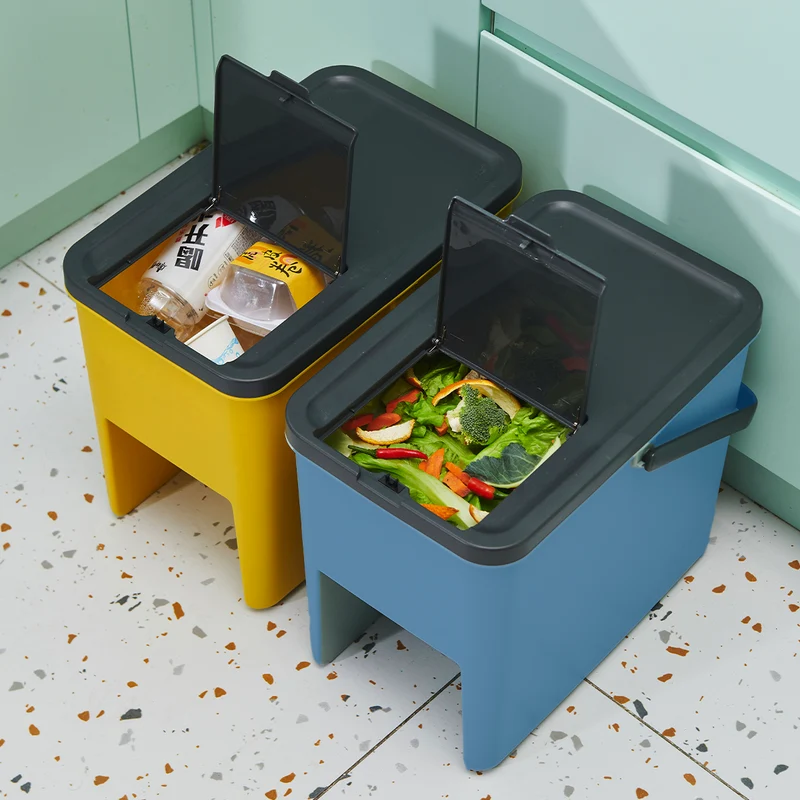 Lot de 3 poubelles Empilables 20L pour Recyclage BERGEN Poubelles de Tri Sélectif en Plastique, Couleurs Jaune, Bleu, Vert et Gris