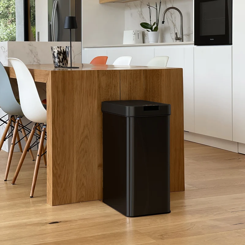 Poubelle de cuisine automatique 60L SILVERLAKE BLACK en acier Inox avec cerclage Ouverture papillon grande capacité