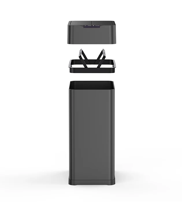 Poubelle de cuisine automatique 60L SILVERLAKE BLACK en acier Inox avec cerclage Ouverture papillon grande capacité