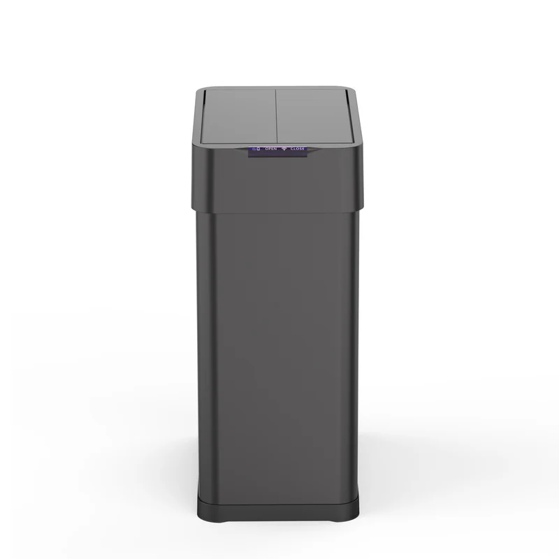 Poubelle de cuisine automatique 60L SILVERLAKE BLACK en acier Inox avec cerclage Ouverture papillon grande capacité