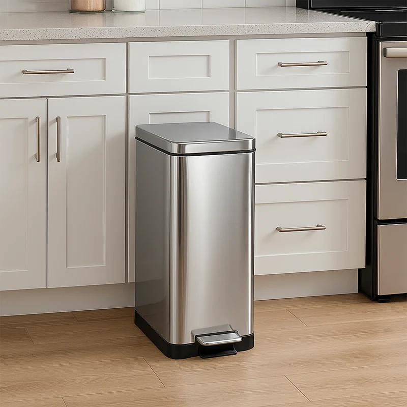 Poubelle de cuisine à pédale tri sélectif recyclage 50L(30L+20L) EDGE en acier Inox brossé avec seau