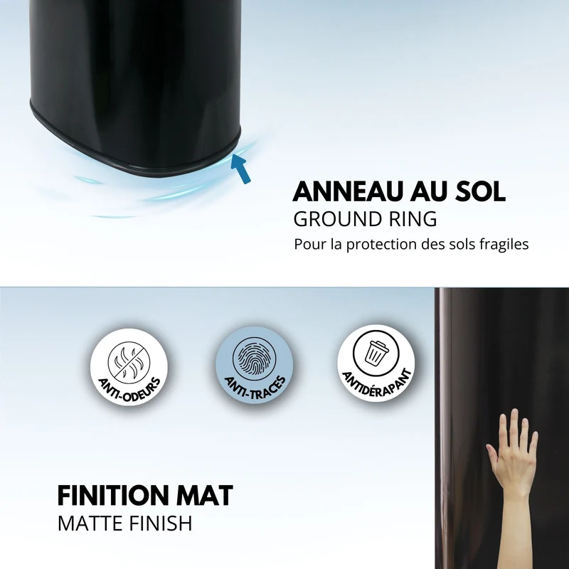Poubelle de cuisine automatique 58L MAJESTIC grande capacité noir mat en acier INOX avec cerclage