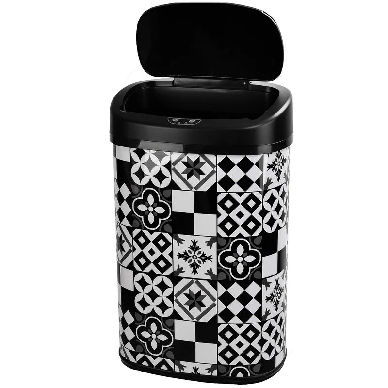 Poubelle de cuisine automatique 58L MAJESTIC Carreau de ciment Noir en acier INOX avec cerclage