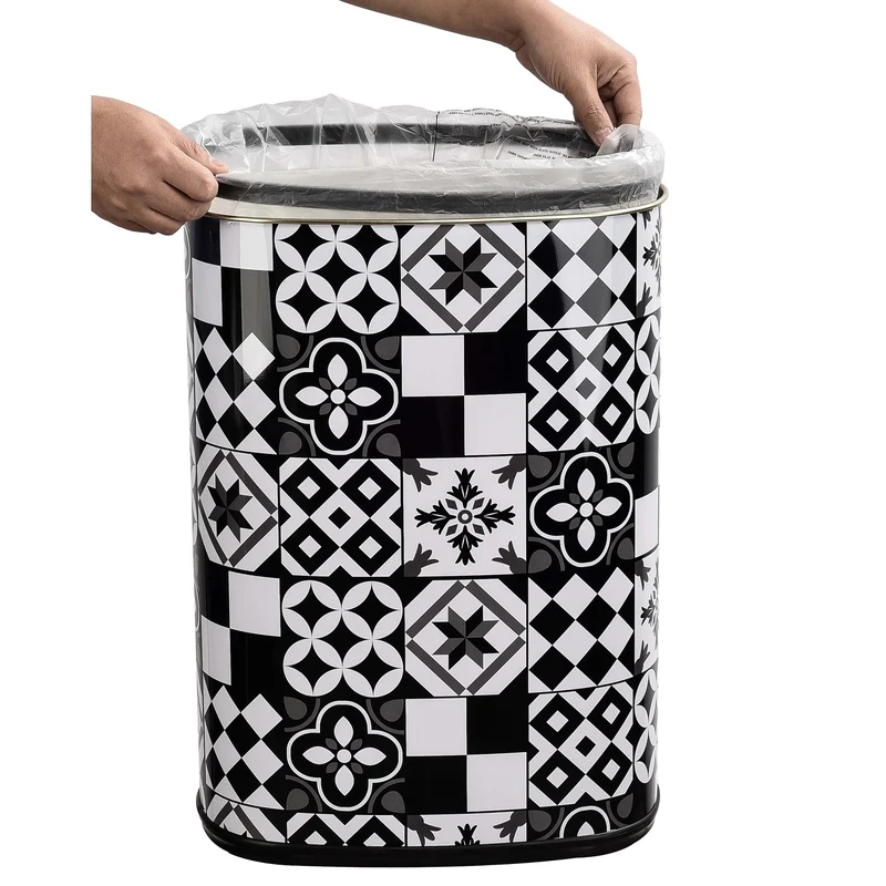 Poubelle de cuisine automatique 58L MAJESTIC Carreau de ciment Noir en acier INOX avec cerclage