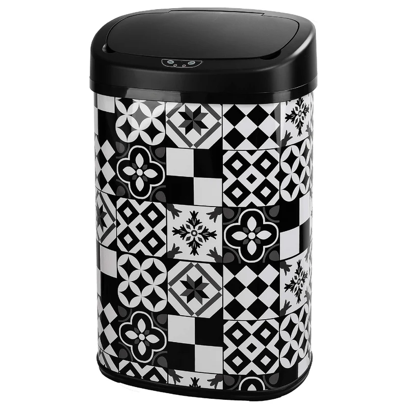 Poubelle de cuisine automatique 58L MAJESTIC Carreau de ciment Noir en acier INOX avec cerclage