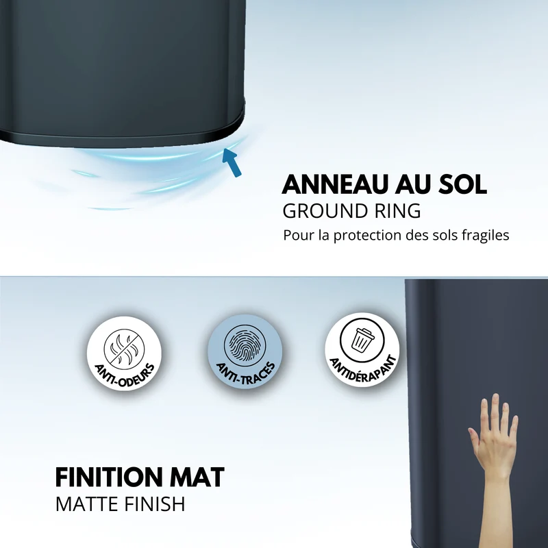 Poubelle cuisine automatique 58L LOGAN en acier INOX Gris Mat