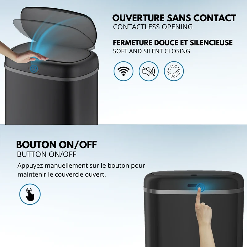 Poubelle cuisine automatique 58L LOGAN en acier INOX Noir Mat