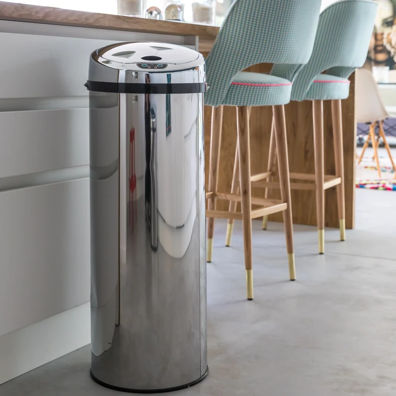 Poubelle de cuisine automatique 50L ARTIC en acier Inox H85cm avec cerclage