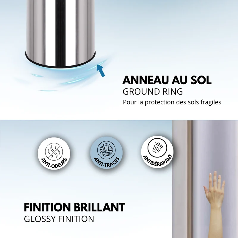 Poubelle de cuisine automatique 42L ARTIC en acier Inox H73cm avec cerclage