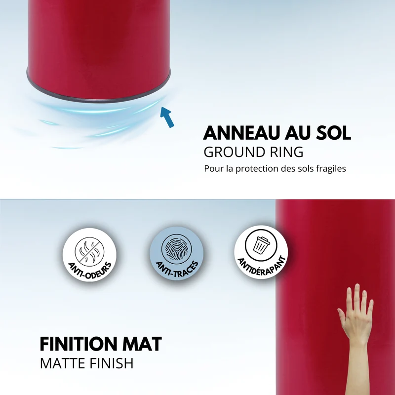 Poubelle de cuisine automatique 42L SOHO Rouge mat en acier INOX avec cerclage