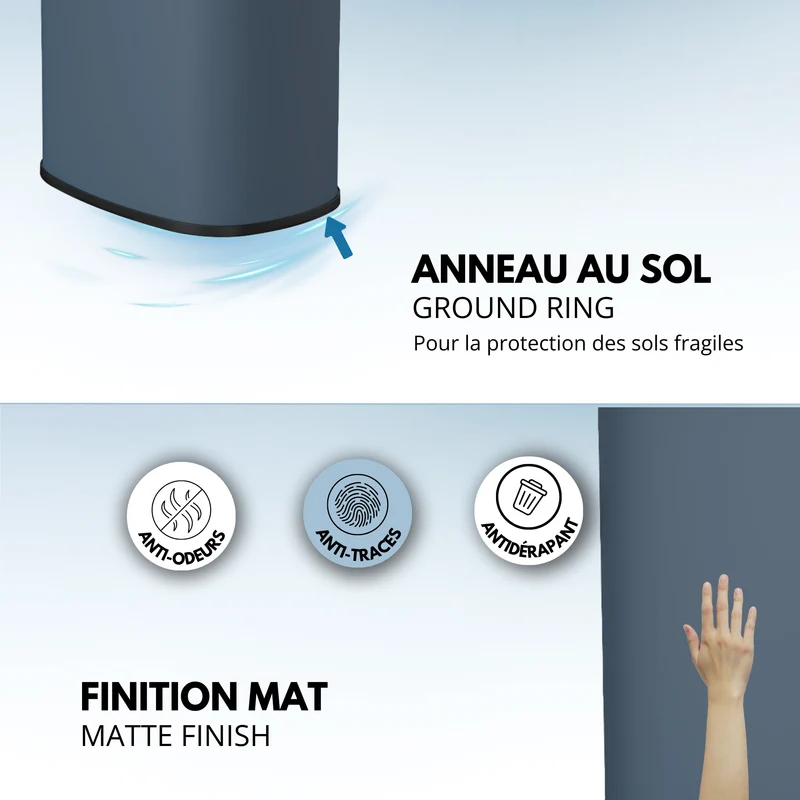 Poubelle de cuisine automatique 58L MAJESTIC grande capacité gris mat en acier INOX avec cerclage