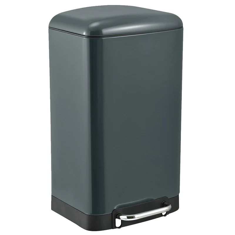 Poubelle de cuisine à pédale 40L Design GREENWICH Gris mat en acier Inox avec seau couvercle bombé
