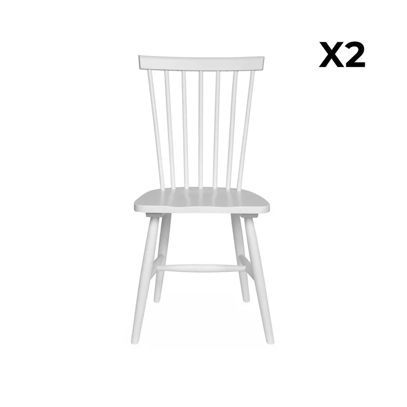 Alice's Home - Lot de 2 chaises Blanches à barreaux en Bois d'hévéa. Romie. L 50.8 x P 44.2 x H 90cm.