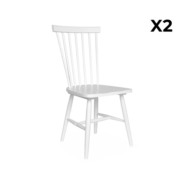 Alice's Home - Lot de 2 chaises Blanches à barreaux en Bois d'hévéa. Romie. L 50.8 x P 44.2 x H 90cm.