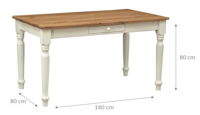 Biscottini Table de Bureau Bois 140x80x80 cm - Table de Cuisine en Tilleul Massif - Table à Manger pour intérieur et extérieur - Table en Bois Massif avec tiroir