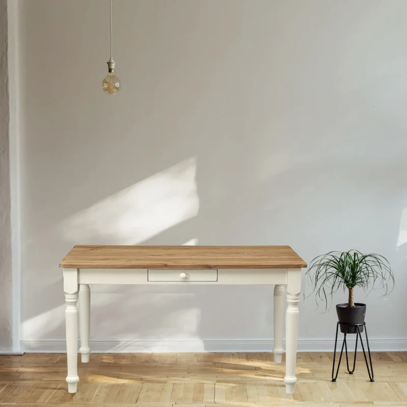 Biscottini Table de Bureau Bois 140x80x80 cm - Table de Cuisine en Tilleul Massif - Table à Manger pour intérieur et extérieur - Table en Bois Massif avec tiroir