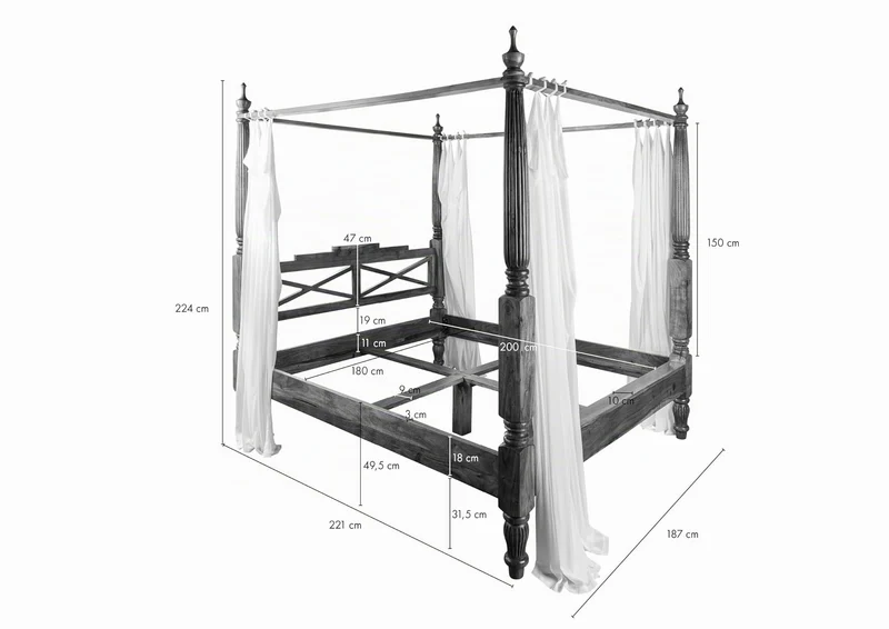 MASSIVMOEBEL24.DE Lit à baldaquin 180x200 Acacia laqué Nougat Oxford #246