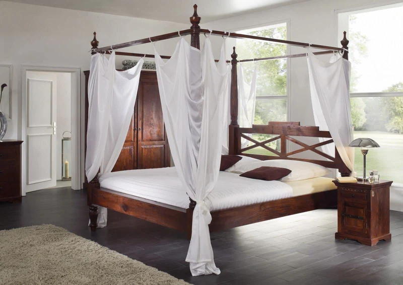 MASSIVMOEBEL24.DE Lit à baldaquin 180x200 Acacia laqué Nougat Oxford #246
