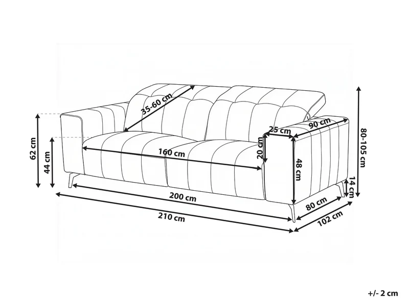 Beliani Canapé Moderne en Tissu 3 Places Appuie-Tête Réglable Dossier Rabattable Pieds en Métal Beige Clair Ommel
