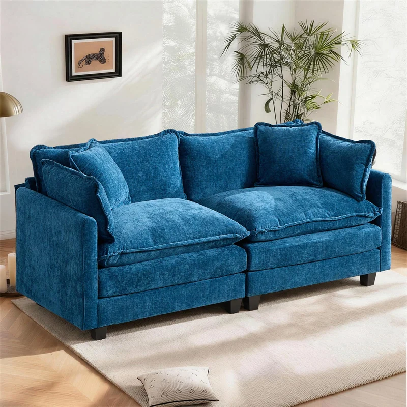 SoarFlash Canapé modulaire 2 Places 198 cm en Chenille Bleue avec Coussins