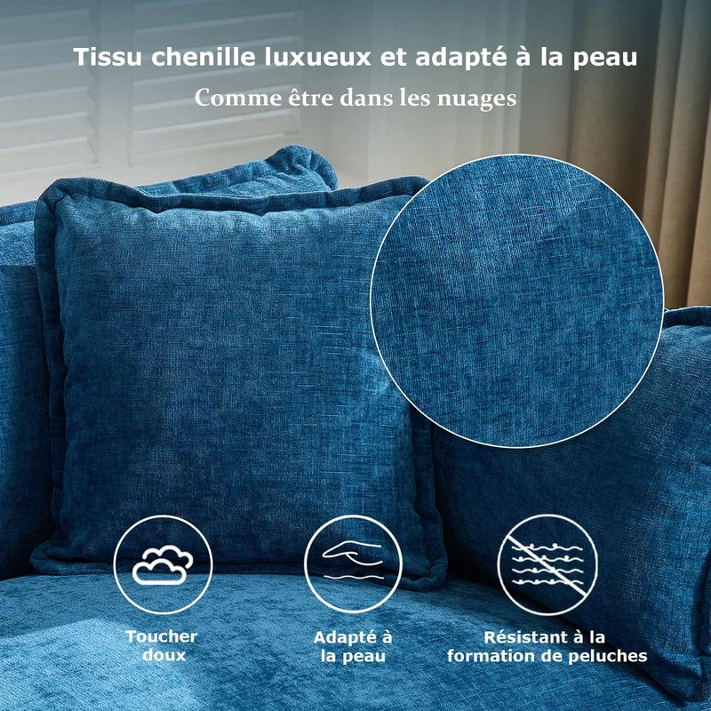 SoarFlash Canapé modulaire 2 Places 198 cm en Chenille Bleue avec Coussins