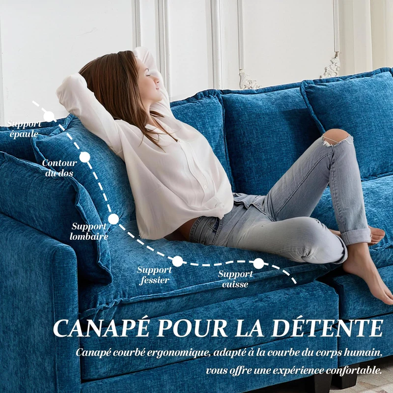 SoarFlash Canapé modulaire 2 Places 198 cm en Chenille Bleue avec Coussins