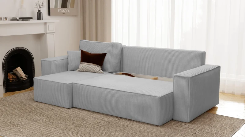Canapé d’Angle Convertible réversible 244 x 145 cm Gris Clair