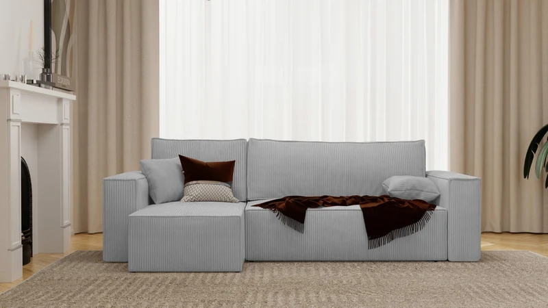 Canapé d’Angle Convertible réversible 244 x 145 cm Gris Clair
