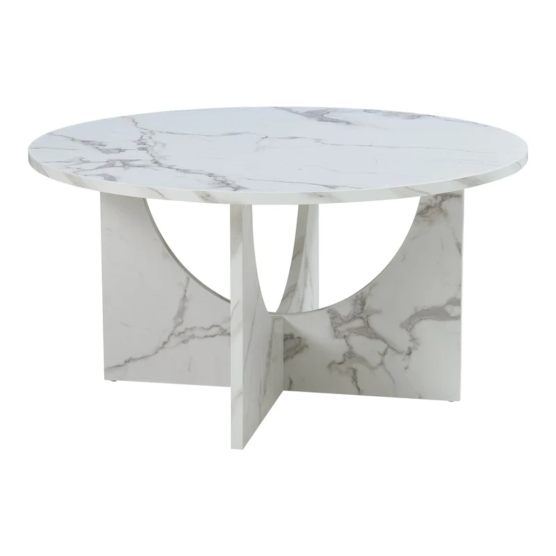 [en.casa] Table Basse de Salon avec Plateau Rond Table d'Appoint Style Intemporel Bout de Canapé pour Salle de Séjour Chambre Bureau Panneau de Particules 80 x 42 cm Effet Marbre Blanc
