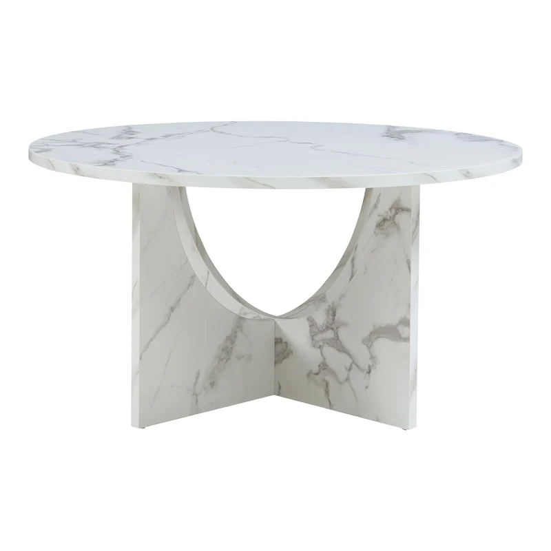 [en.casa] Table Basse de Salon avec Plateau Rond Table d'Appoint Style Intemporel Bout de Canapé pour Salle de Séjour Chambre Bureau Panneau de Particules 80 x 42 cm Effet Marbre Blanc