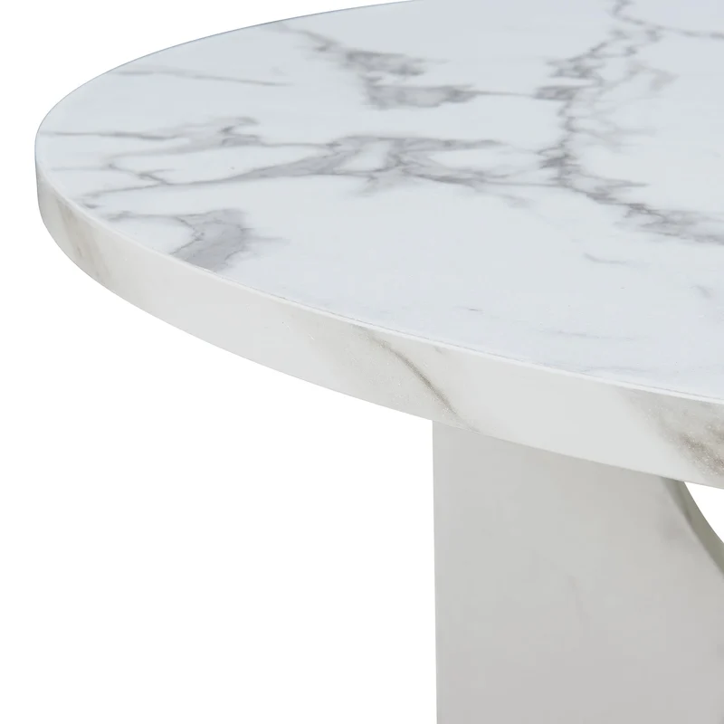 [en.casa] Table Basse de Salon avec Plateau Rond Table d'Appoint Style Intemporel Bout de Canapé pour Salle de Séjour Chambre Bureau Panneau de Particules 80 x 42 cm Effet Marbre Blanc