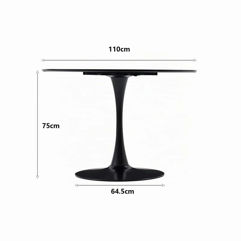 GrandCA HOME Table de Salle à Manger Ronde Moderne Noir de 110 cm avec Piédestal Design Tulipe, Table de Loisirs Mid-Century pour Cuisine, Salle à Manger et Salon
