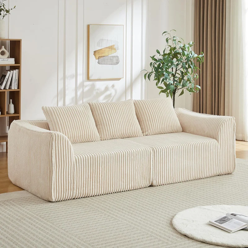 Yihomfy Canapé 3 Places Modulaire en Corduroy côtelé, canapé Salon Moderne avec Assise rembourrée, Canapé Entièrement Compressé, 3 Coussins, Aucun Assemblage requis