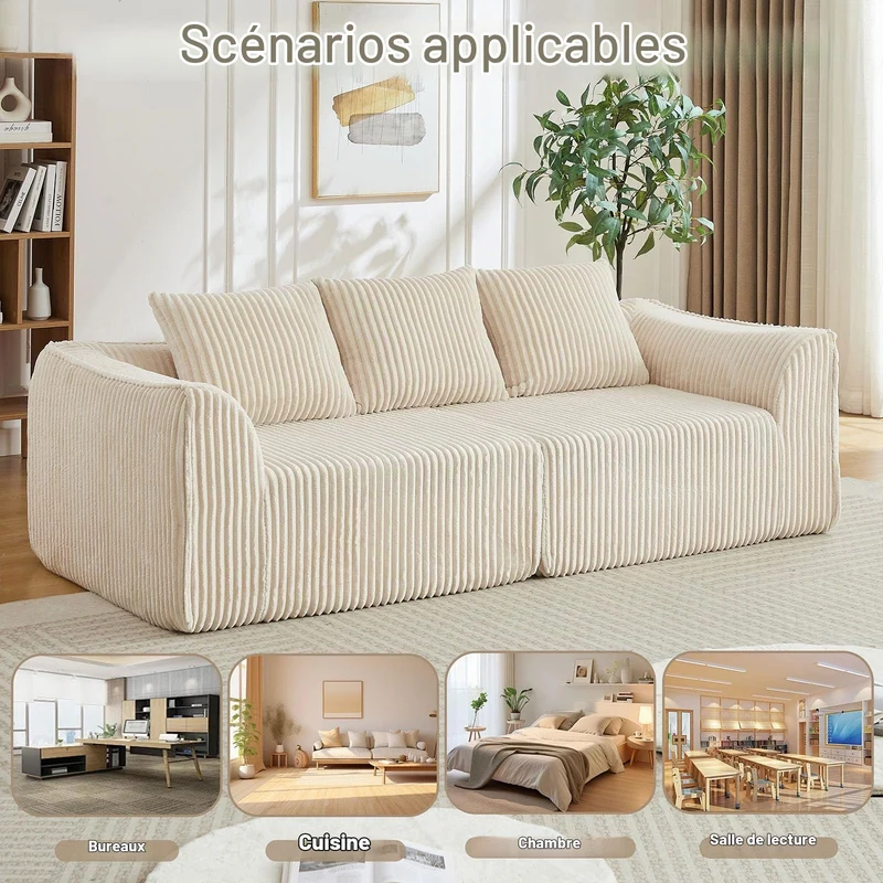 Yihomfy Canapé 3 Places Modulaire en Corduroy côtelé, canapé Salon Moderne avec Assise rembourrée, Canapé Entièrement Compressé, 3 Coussins, Aucun Assemblage requis