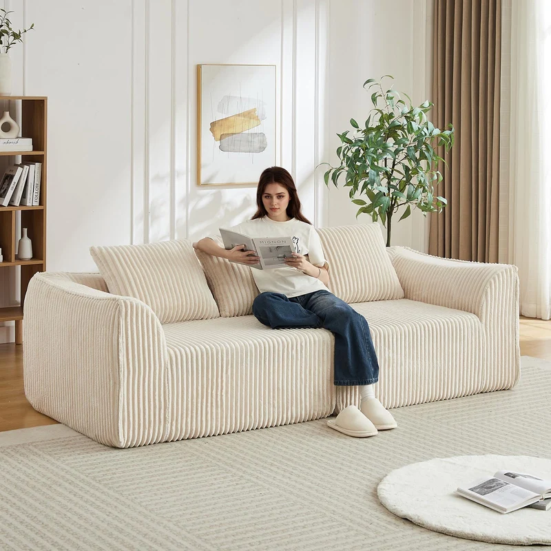 Yihomfy Canapé 3 Places Modulaire en Corduroy côtelé, canapé Salon Moderne avec Assise rembourrée, Canapé Entièrement Compressé, 3 Coussins, Aucun Assemblage requis