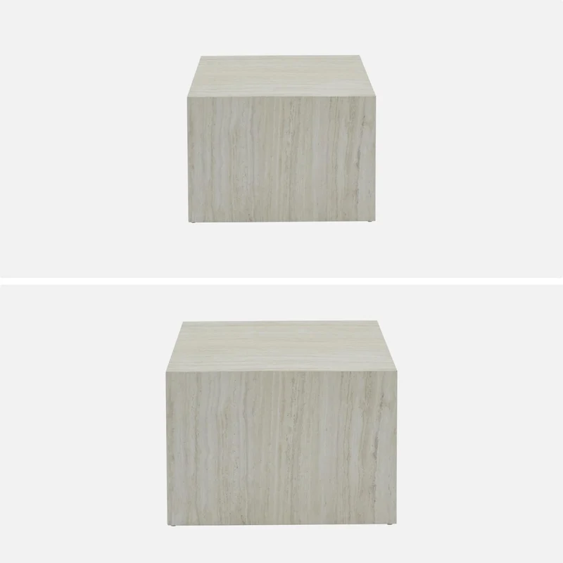 Alice's Garden sweeek - Lot de 2 Tables Basses Effet marbre Blanc cassé Paros. L 58 x l 58 x H 40cm / L 50 x l 50 x H 33cm