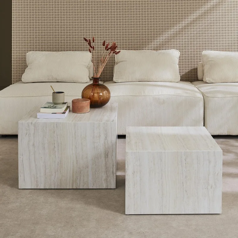 Alice's Garden sweeek - Lot de 2 Tables Basses Effet marbre Blanc cassé Paros. L 58 x l 58 x H 40cm / L 50 x l 50 x H 33cm