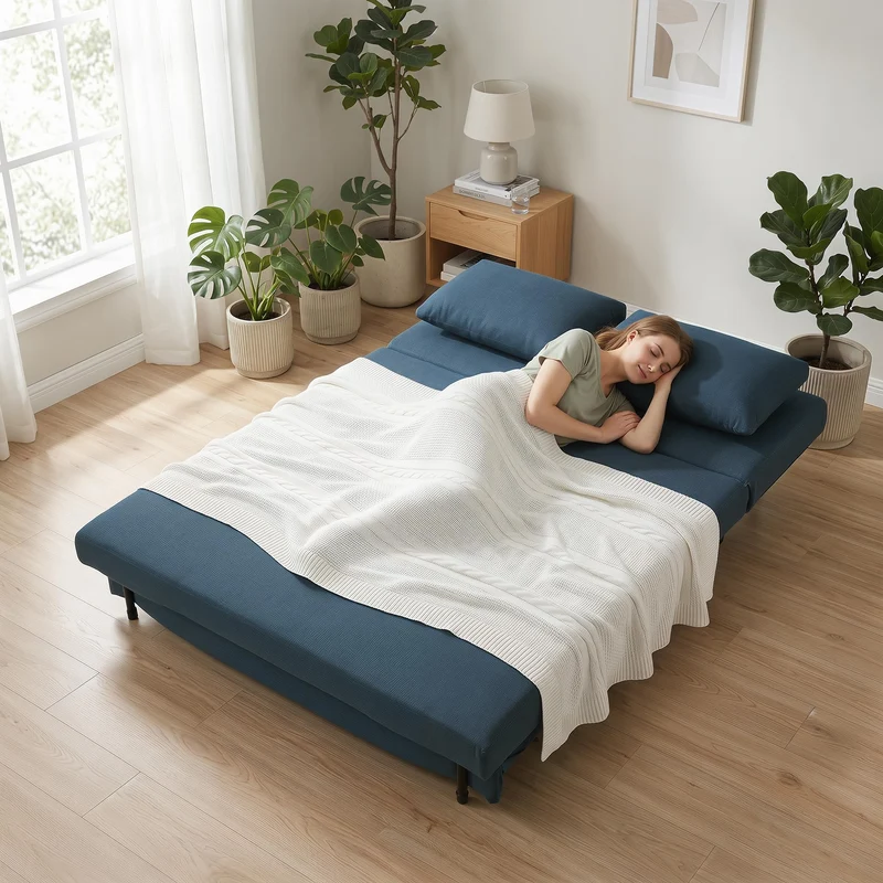 HOMCOM Canapé Convertible 2 Places 3 en 1 Oreillers 135x188cm Bleu