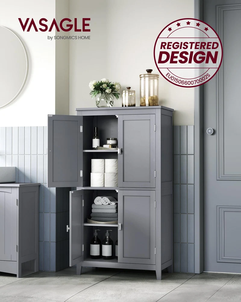 VASAGLE Meuble de Salle de Bain, Armoire de Rangement, 4 Portes