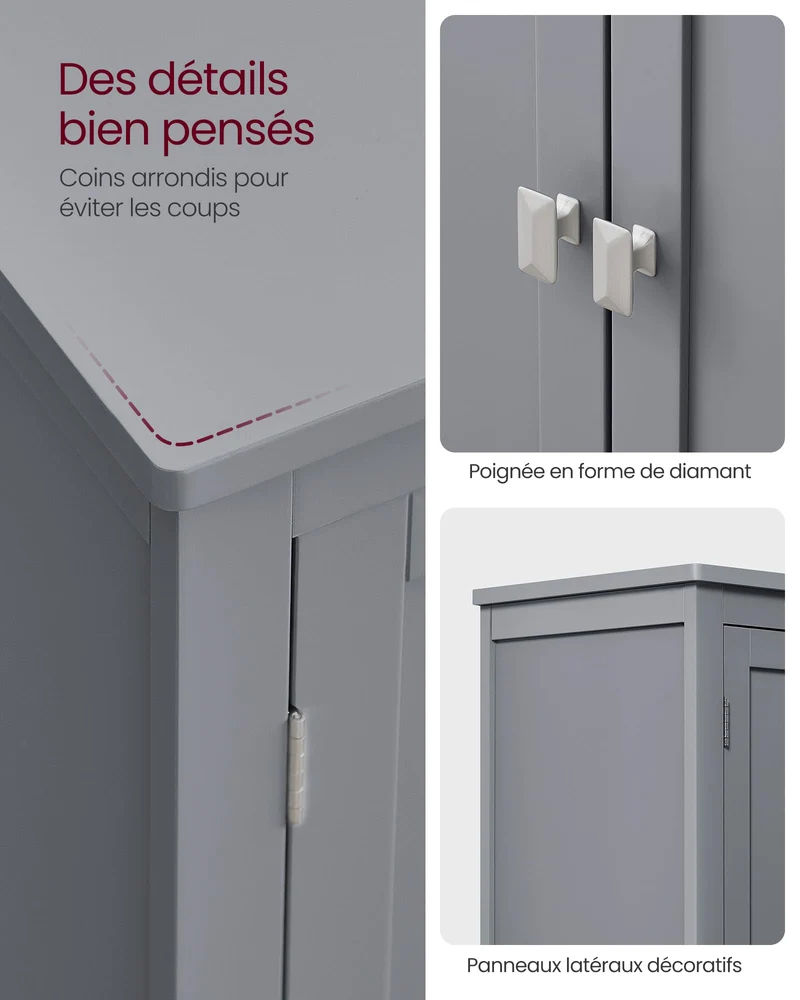 VASAGLE Meuble de Salle de Bain, Armoire de Rangement, 4 Portes