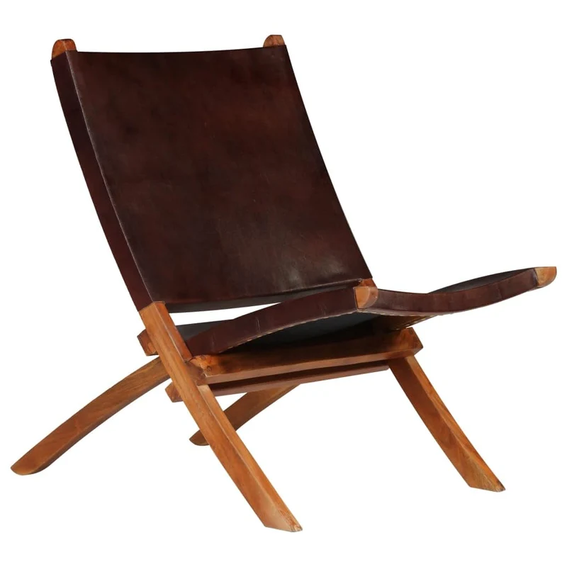 Générique Chaise de Relaxation Pliable Marron Cuir véritable,Meubles,Fauteuils et chaises,Chaises Pliantes & tabourets,Brun,9.66 KG,246363