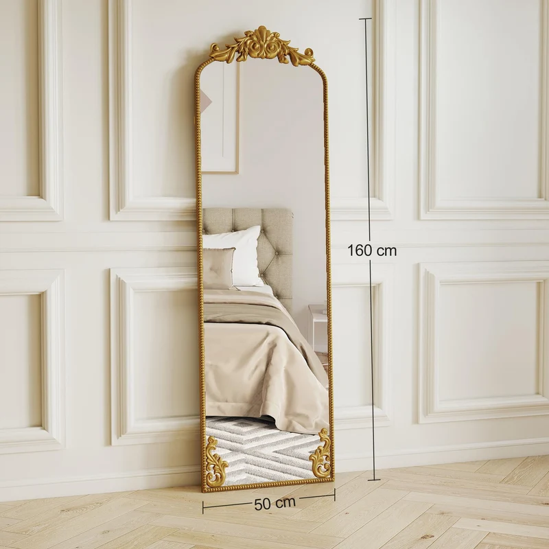 HOMCOM Miroir Pleine Longueur accroché/appuyé Baroque 50x160 cm Ton Or