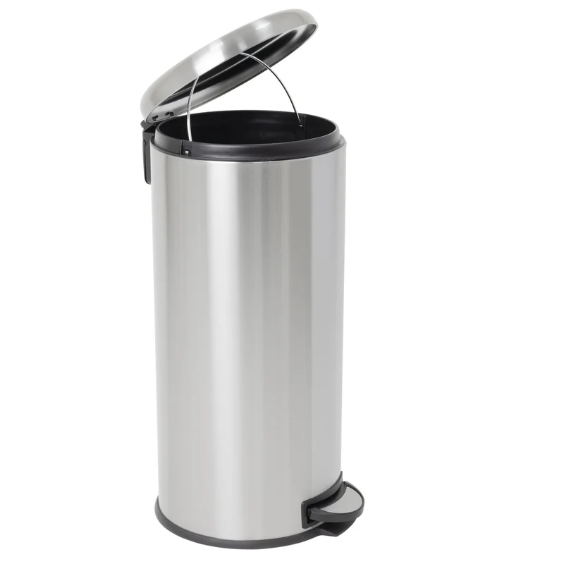 Poubelle de cuisine à pédale basique inox brossé 30L URBAN en acier avec seau couvercle bombé