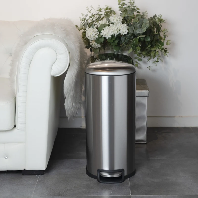 Poubelle cuisine étroite à pédale en acier 40L FULLER en inox brossé design